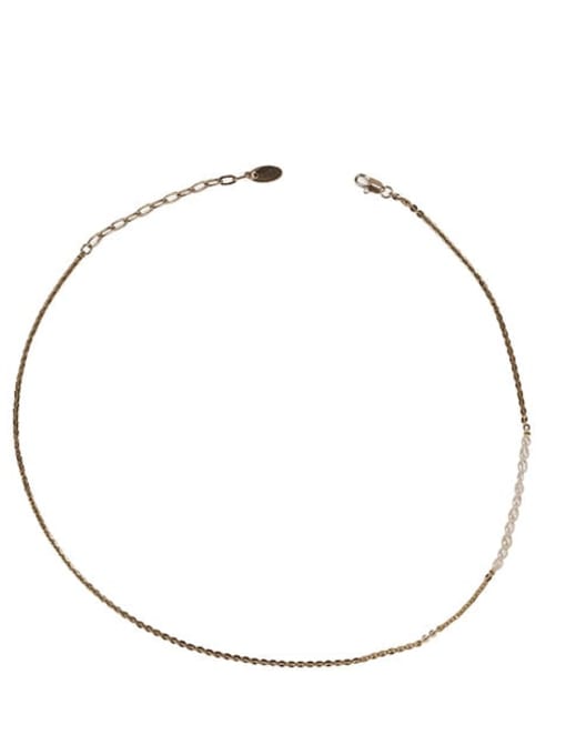 Coffee gold O-chain Pearl Brass  Freshwater Pearl Geometric Minimalist Necklace