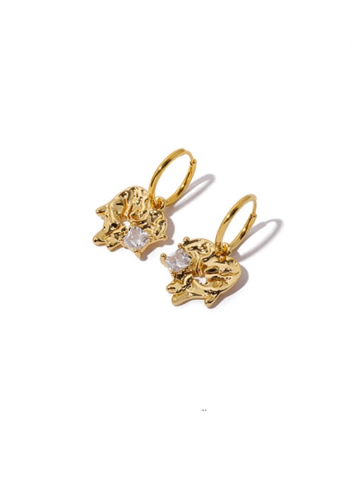 golden Brass Cubic Zirconia Tree Vintage Huggie Earring