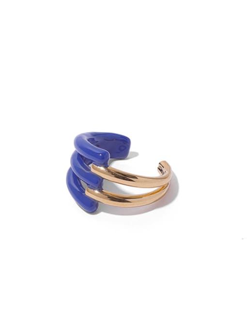 Blue oil drop Brass Enamel Geometric Vintage Band Ring