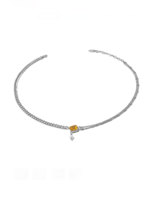 Yellow glass Brass Glass Stone Geometric Hip Hop Multi Strand Necklace