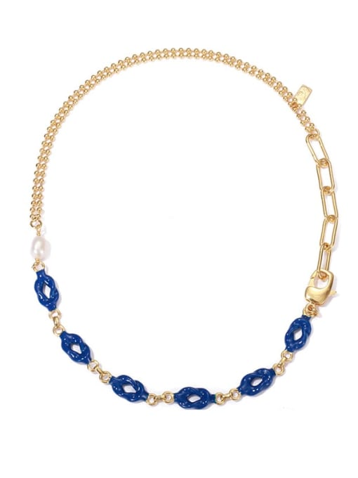 Blue drop oil Brass Enamel Geometric Vintage Necklace