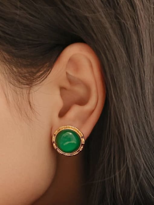 Five Color Brass Resin Round Vintage Stud Earring 1