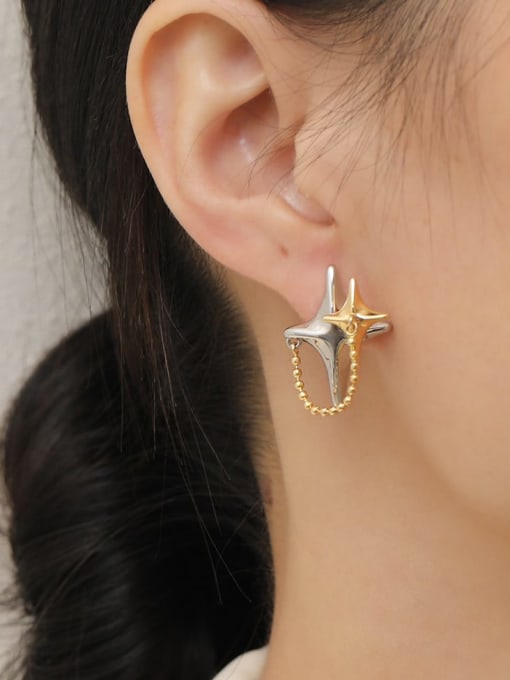 HYACINTH Brass Cubic Zirconia Star Trend Threader Earring 2