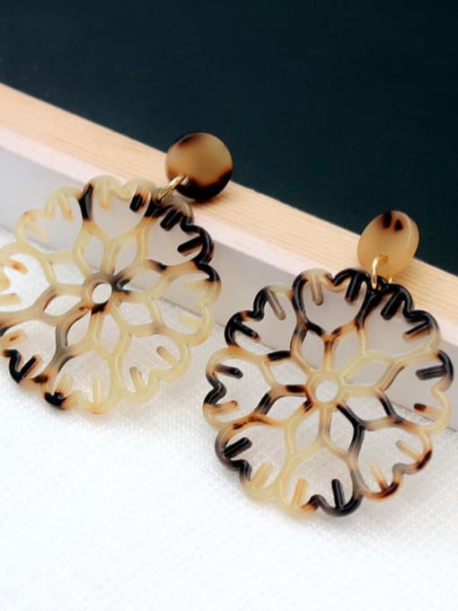 Beige Copper Acrylic Hollow Flower Ethnic Drop Trend Korean Fashion Earring