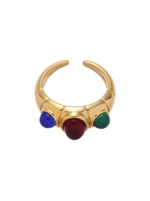 Three color glass ring Brass Geometric Vintage Band Ring