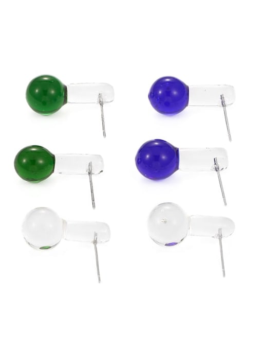 Five Color Hand Glass Clear Round Ball Minimalist Stud Earring 4