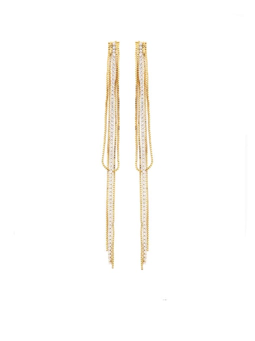 golden Brass Cubic Zirconia Tassel Vintage Threader Earring