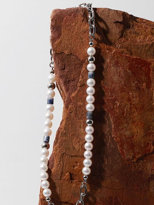 TINGS Titanium Steel Imitation Pearl Geometric Vintage Beaded Necklace 3