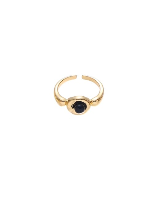 Black Agate Ring (Gold Style) Brass Tiger Eye Geometric Vintage Band Ring