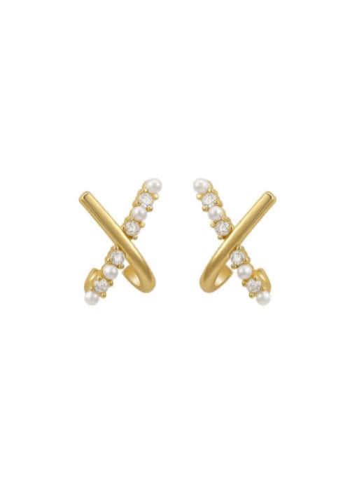 YOUH Brass Cubic Zirconia Cross Minimalist Stud Earring 0