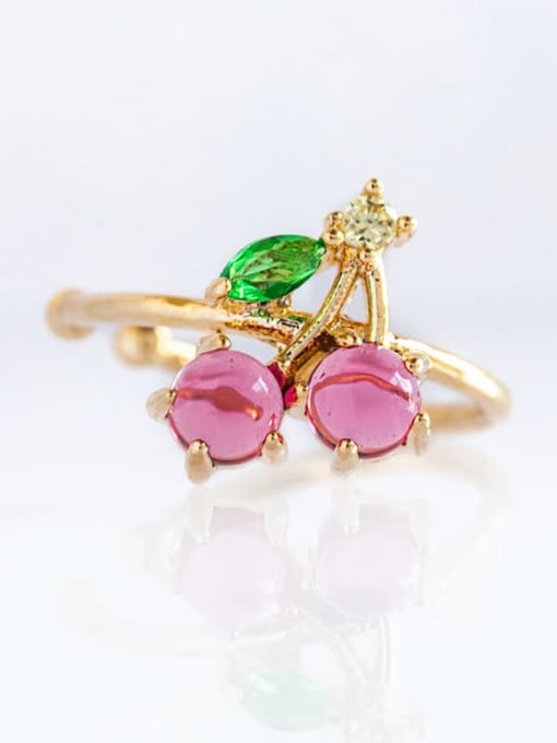 Pink cherry (Single) Brass Cubic Zirconia Multi Color Friut Cute Single Earring