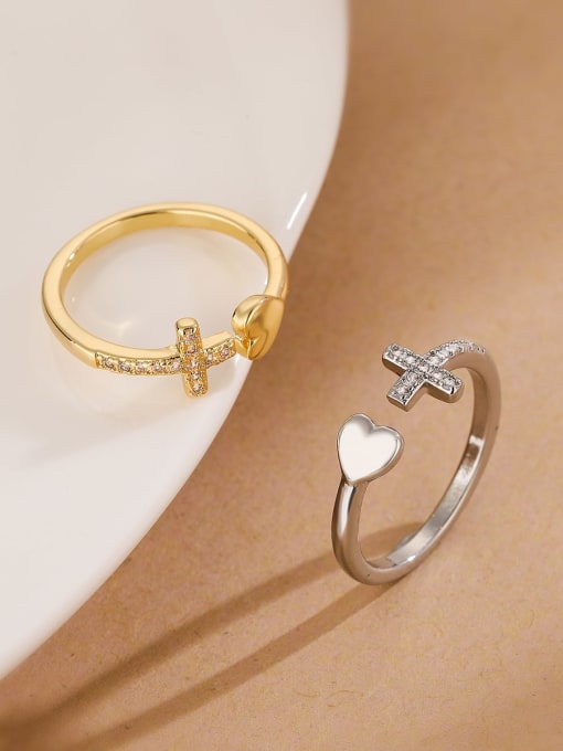 AOG Brass Cubic Zirconia Cross Hip Hop Band Ring 0