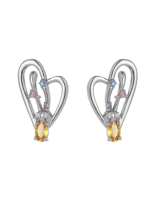 TINGS Brass Cubic Zirconia Heart Minimalist Stud Earring