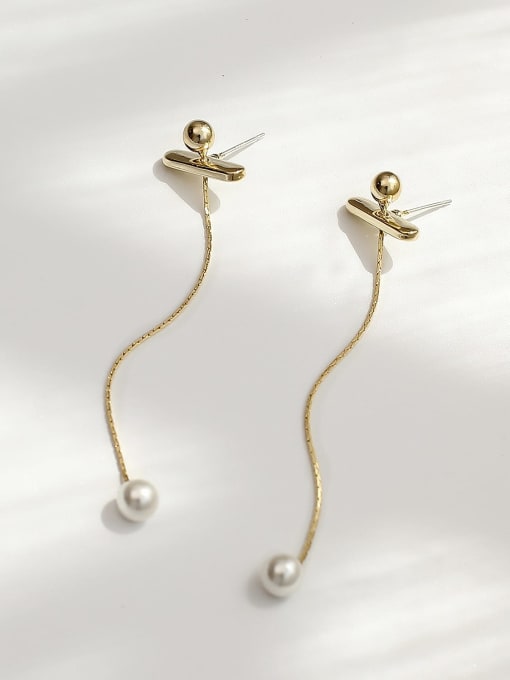 HYACINTH Brass Imitation Pearl Tassel Minimalist Drop Trend Korean Fashion Earring 3