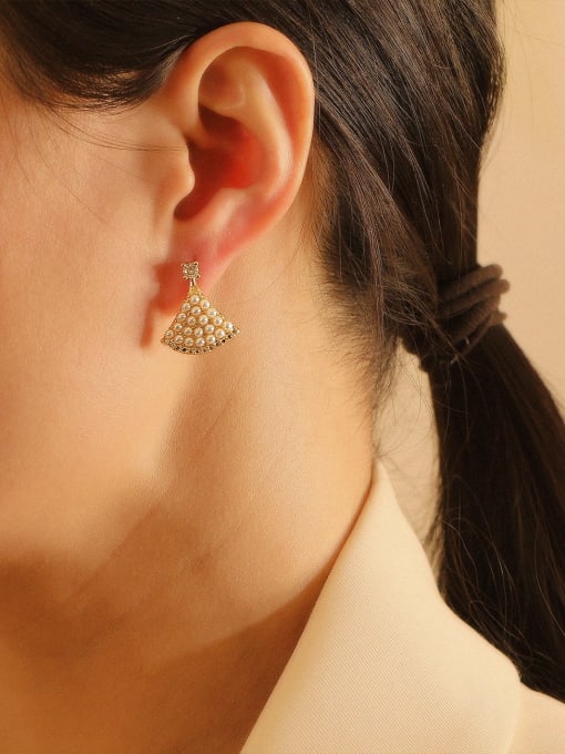 HYACINTH Brass Imitation Pearl Triangle Bohemia Stud Trend Korean Fashion Earring 1