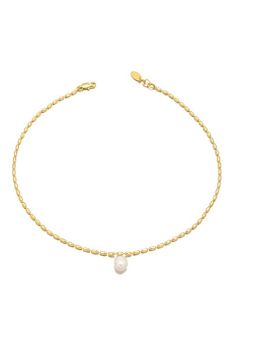 golden Brass Imitation Pearl Irregular Minimalist Necklace
