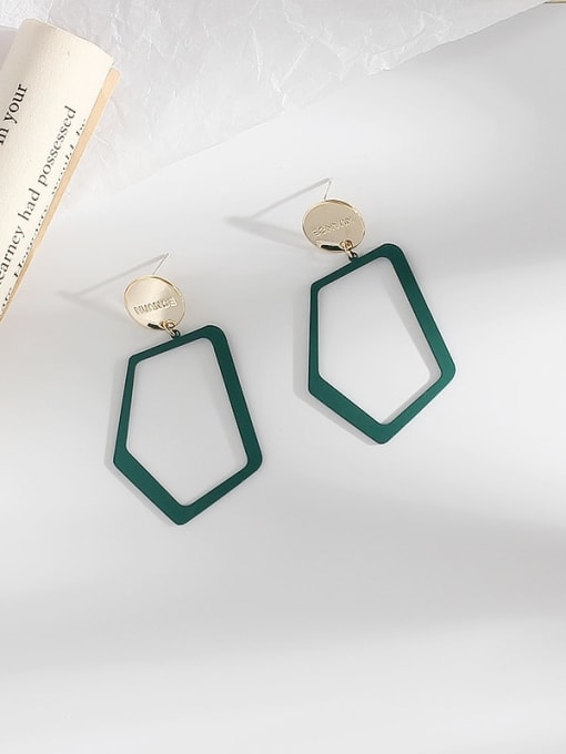 green Copper Enamel Holoow  Geometric Minimalist Stud Trend Korean Fashion Earring