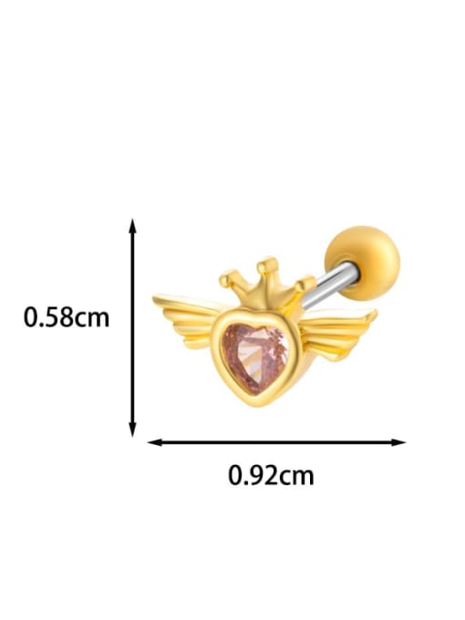 2 # Gold --Single Brass Cubic Zirconia Heart Chain Tassel Minimalist Single Earring