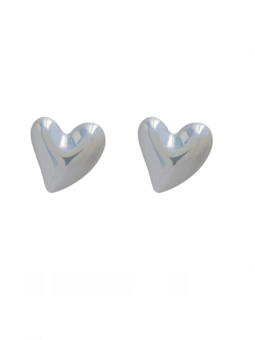 White K Brass Lampwork Stone Heart Minimalist Stud Earring