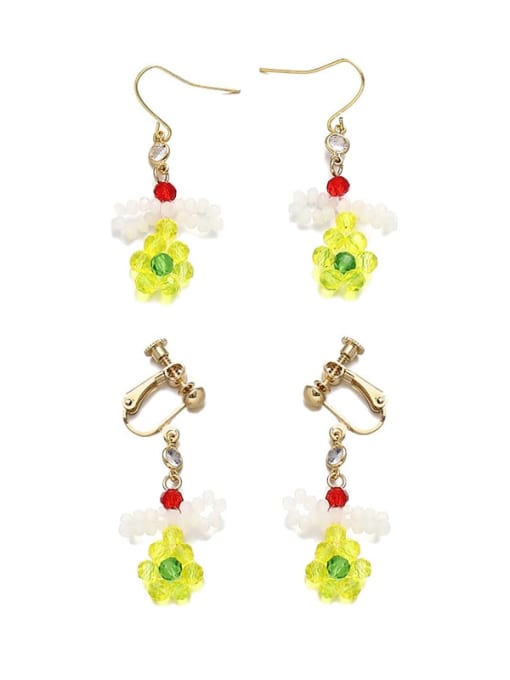 TINGS Brass Synthetic Crystal Flower Cute Pure handmade Weave Earring 0