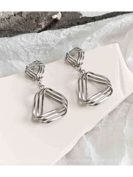 white K Copper Hollow Triangle Minimalist Drop Trend Korean Fashion Earring
