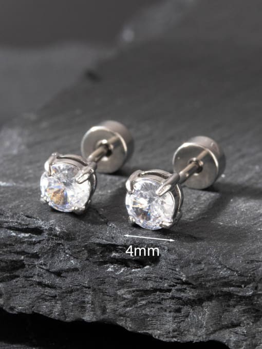 4mm Steel  (Pair) Stainless steel Cubic Zirconia Geometric Minimalist Stud Earring