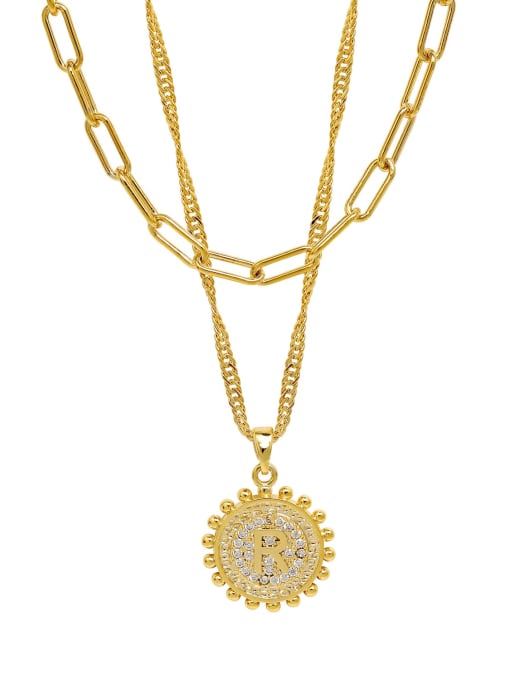 16K gold letter R Brass Cubic Zirconia Letter Minimalist Multi Strand Necklace