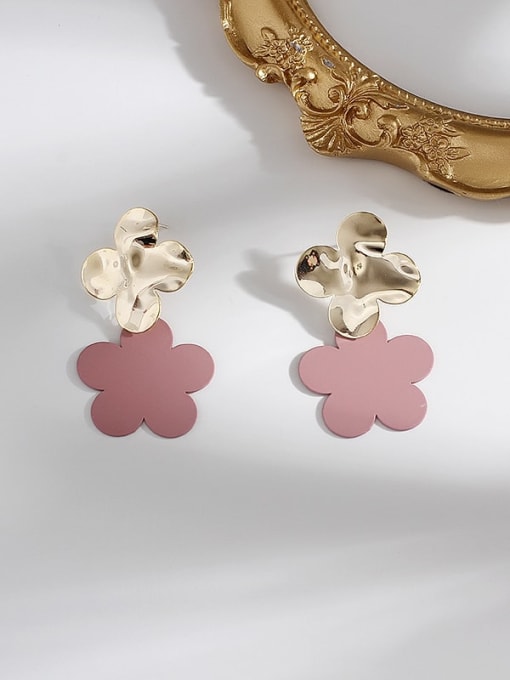 14K real gold pink Copper Flower Minimalist Stud Trend Korean Fashion Earring