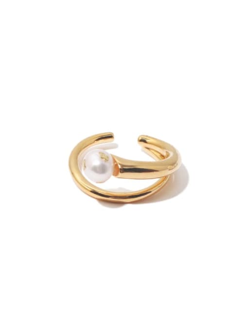 golden Brass Imitation Pearl Geometric Vintage Band Ring