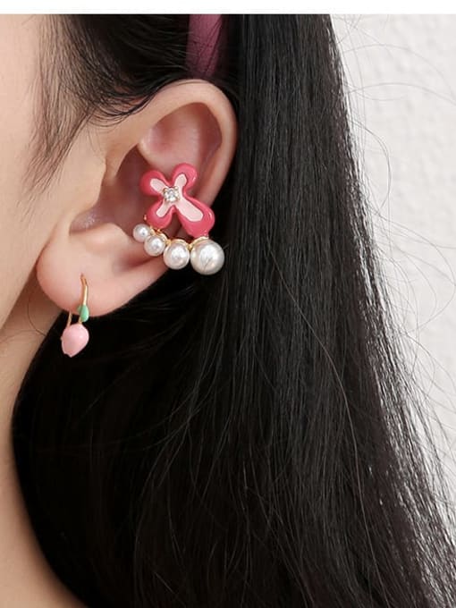 Five Color Brass Imitation Pearl Flower Cute Stud Earring 1