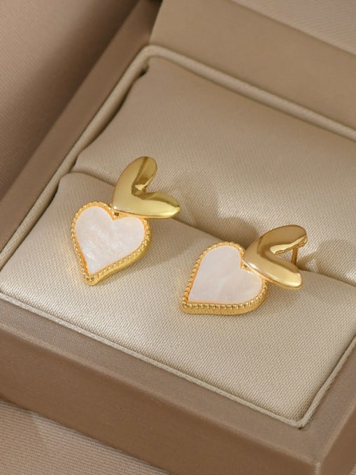 Gold ED00259 Brass Enamel Heart Dainty Stud Earring