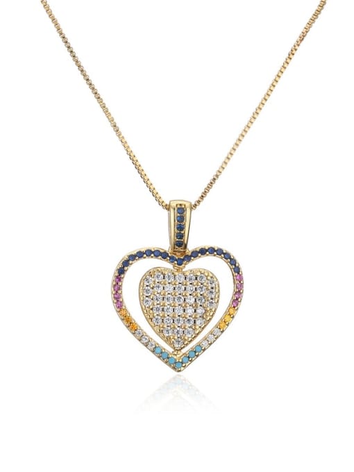 21120 Brass Cubic Zirconia  Trend Heart Pendant Necklace