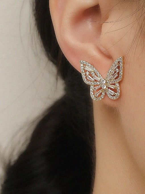 HYACINTH Brass Cubic Zirconia Butterfly Vintage Stud Trend Korean Fashion Earring 1