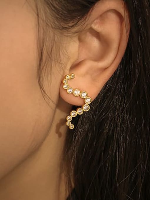 ACCA Brass Cubic Zirconia Irregular Bending Minimalist Stud Earring 1