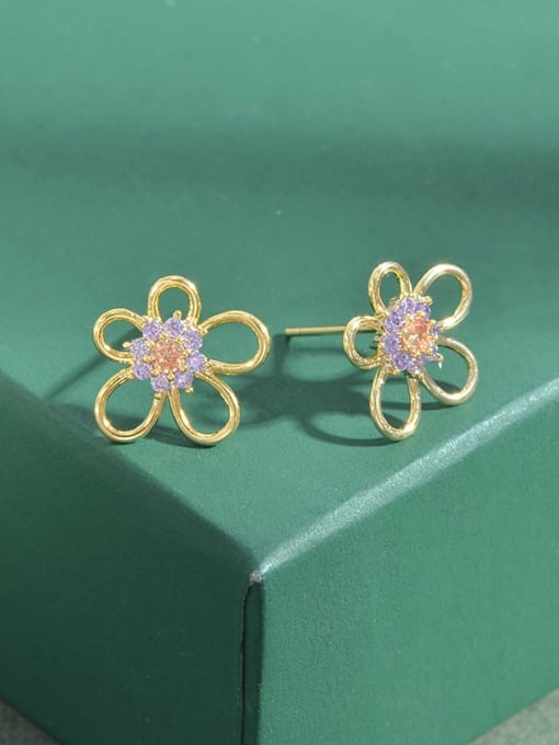 YOUH Brass Cubic Zirconia Flower Minimalist Stud Earring 1