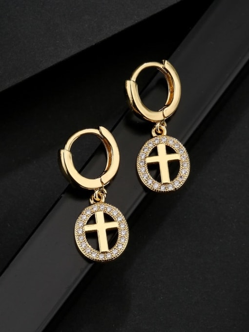 AOG Brass Cubic Zirconia Cross Vintage Huggie Earring 1