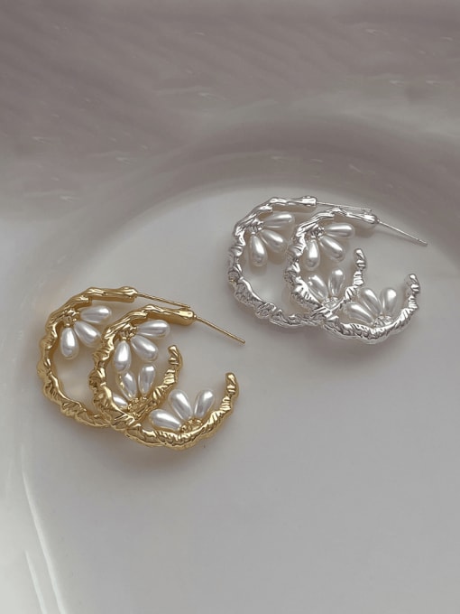 ZRUI Brass Imitation Pearl Geometric Minimalist Drop Earring 0