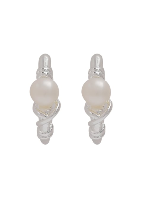 HYACINTH Brass Freshwater Pearl Geometric Minimalist Stud Earring 2