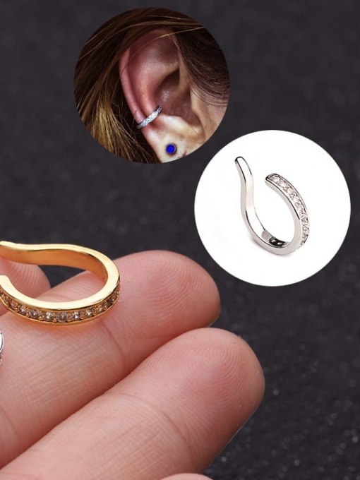 HISON Brass Cubic Zirconia Geometric Minimalist Clip Earring (Single)