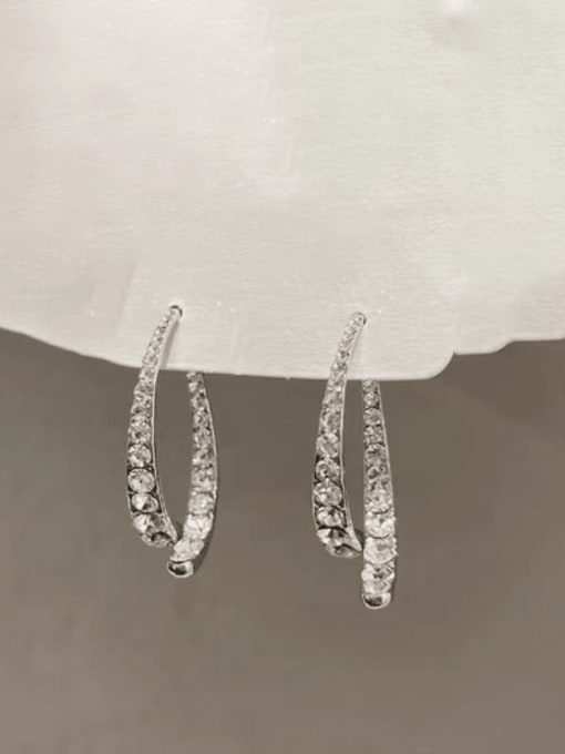 steel front and back staggered line Brass Rhinestone Irregular Trend Staggered Line  Stud Earring