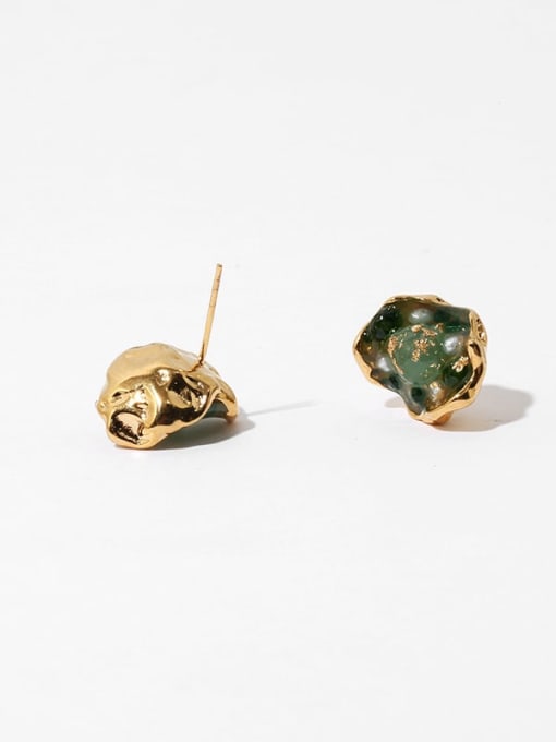 golden Brass Imitation Pearl Irregular Vintage Stud Earring