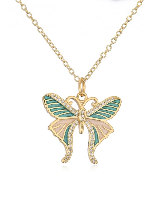22241 Brass Enamel Butterfly Vintage Necklace