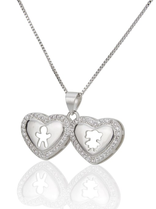 silvery Brass Rhinestone Heart Minimalist Necklace