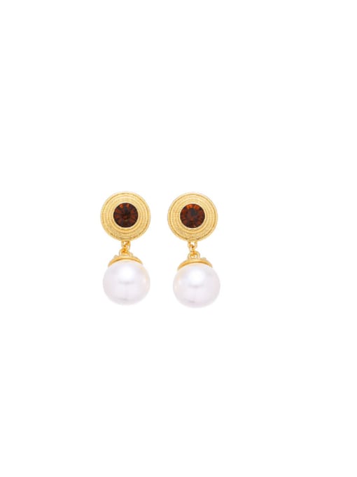 golden Brass Imitation Pearl Geometric Minimalist Drop Earring
