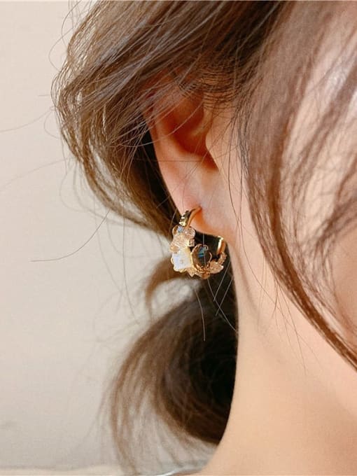 YOUH Brass Crystal Flower Dainty Stud Earring 1