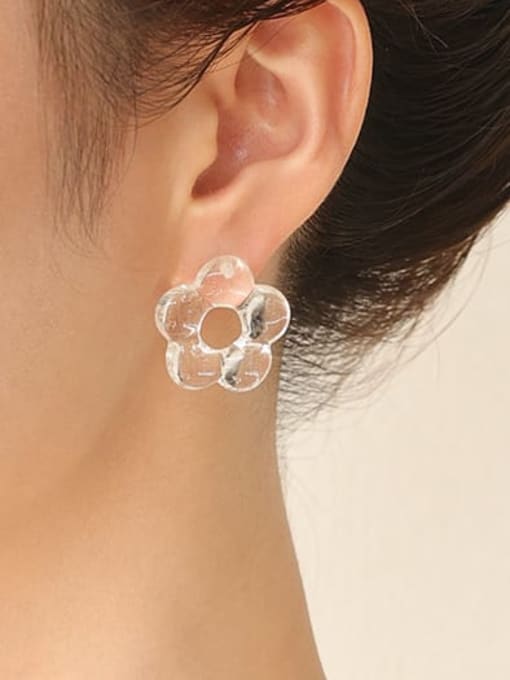 Five Color Hand Glass  Flower Minimalist Stud Earring 1