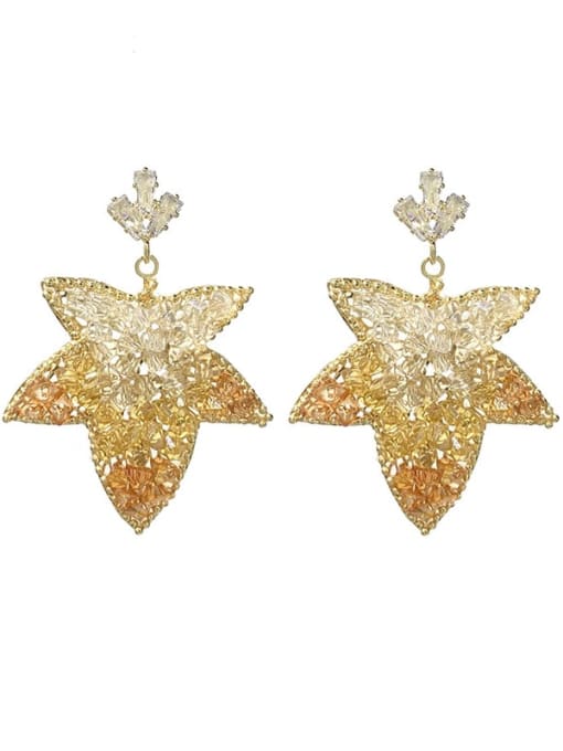 orange Brass Imitation crystal  Maple leaf  Ethnic Drop Earring
