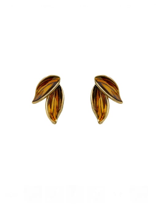 HYACINTH Brass Enamel Tree Leaf Trend Stud Earring