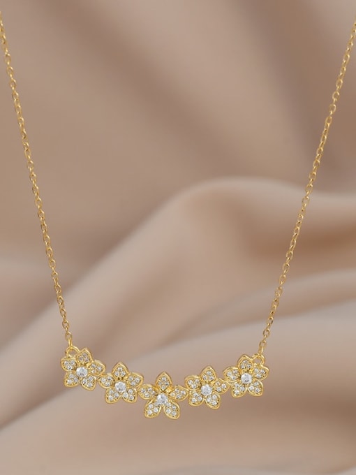 Gold XL62645 Brass Cubic Zirconia Flower Dainty Necklace