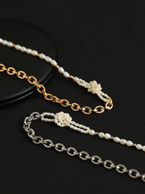 ACCA Brass Freshwater Pearl Geometric Vintage  Hollow Chain Necklace 0